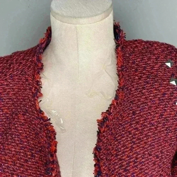 Monteau Red Tweed Open Front 3/4 Sleeve Blazer NWT New Womens Size Medium - Picture 4 of 8